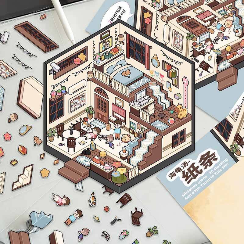 Whimsy Retreats DIY 3D Scene Stickers 4 Cute Miniature Scenes(S)