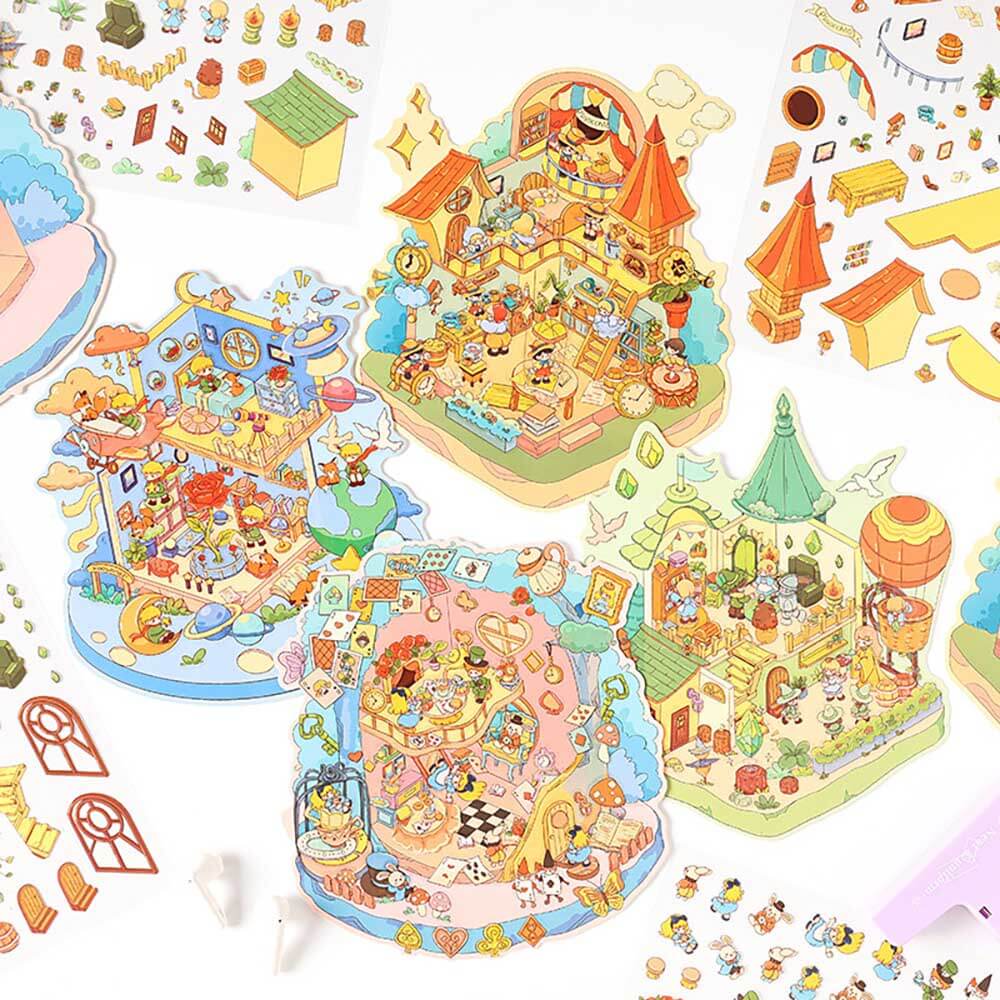 Whimsy Tale Dwellings DIY 3D Scene Stickers 4 Cute Miniature Scenes(L)