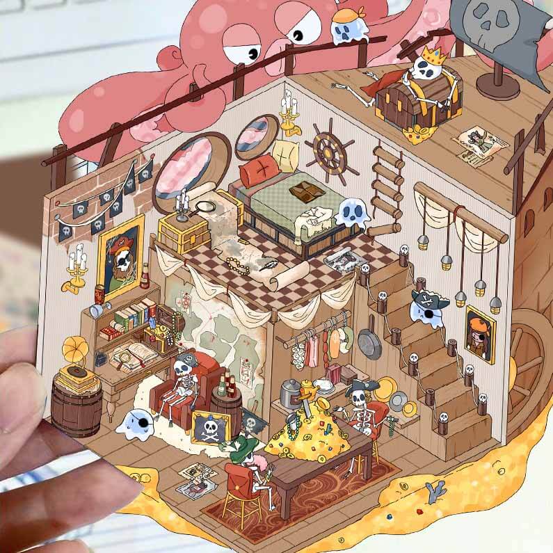 Whimsy Wonders 3D Scene Stickers 4 Cute Miniature Scenes