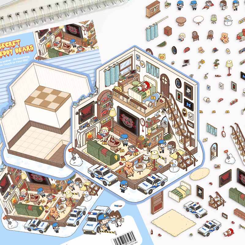 Whimsy Wonders 3D Scene Stickers 4 Cute Miniature Scenes