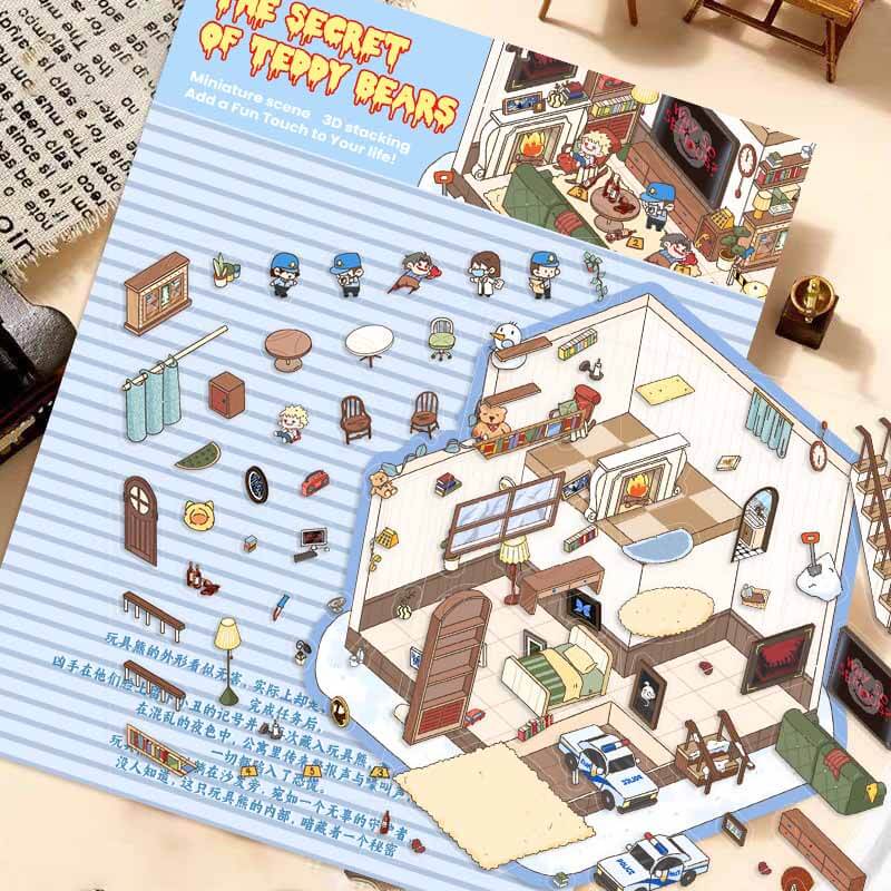 Whimsy Wonders DIY 3D Scene Stickers 4 Cute Miniature Scenes(S)