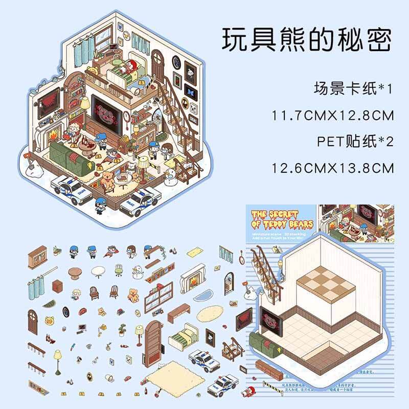 Whimsy Wonders DIY 3D Scene Stickers 4 Cute Miniature Scenes(S)