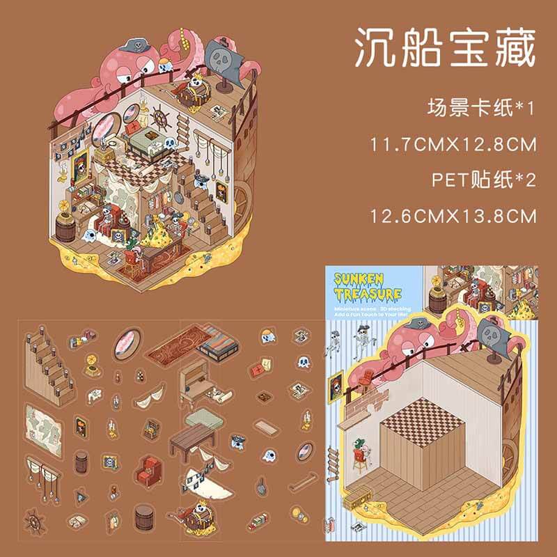 Whimsy Wonders 3D Scene Stickers 4 Cute Miniature Scenes