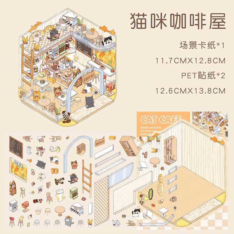 Whimsy Wonders DIY 3D Scene Stickers 4 Cute Miniature Scenes(S)