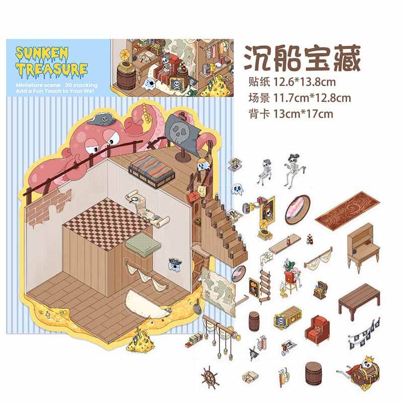 Whimsy Wonders DIY 3D Scene Stickers 4 Cute Miniature Scenes(S)