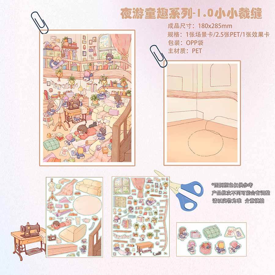 Whimsy Workshop DIY 3D Scene Stickers 4 Cute Miniature Scenes(L)