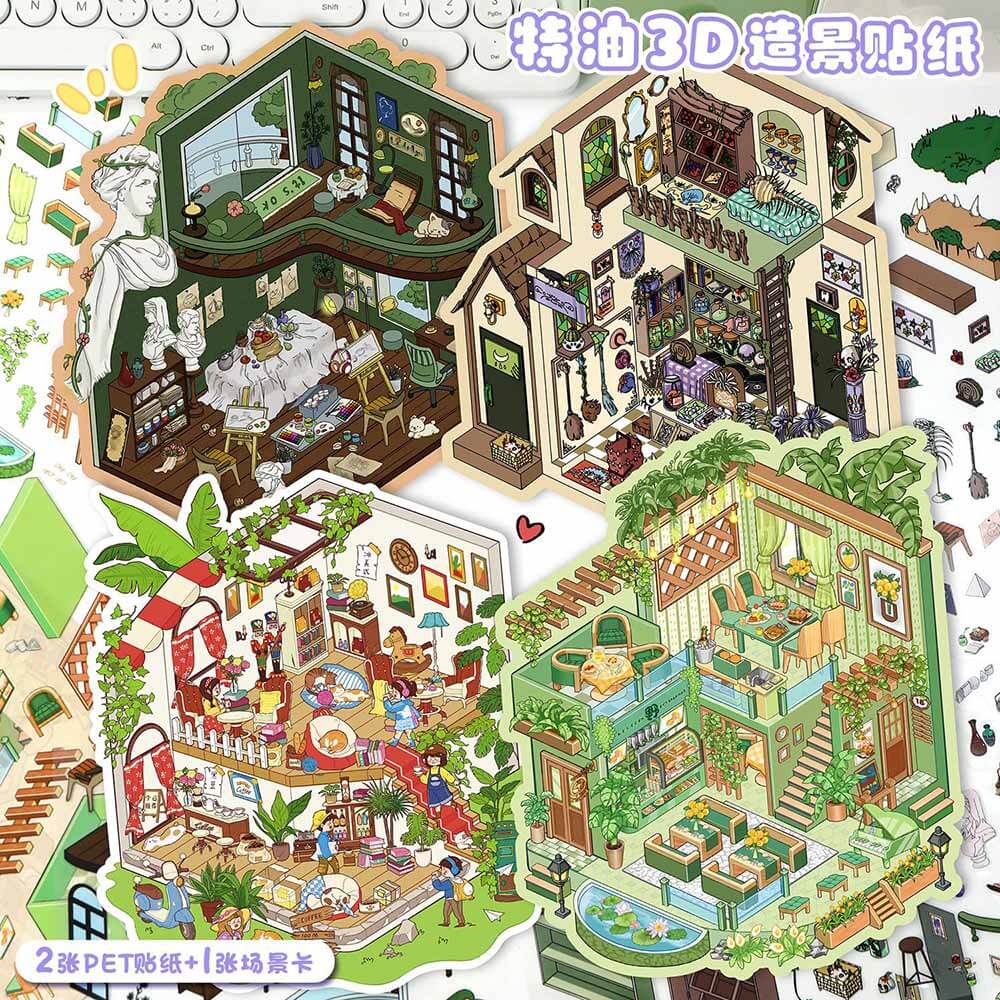 Whispering Alley DIY 3D Scene Stickers 4 Cute Miniature Scenes(L)
