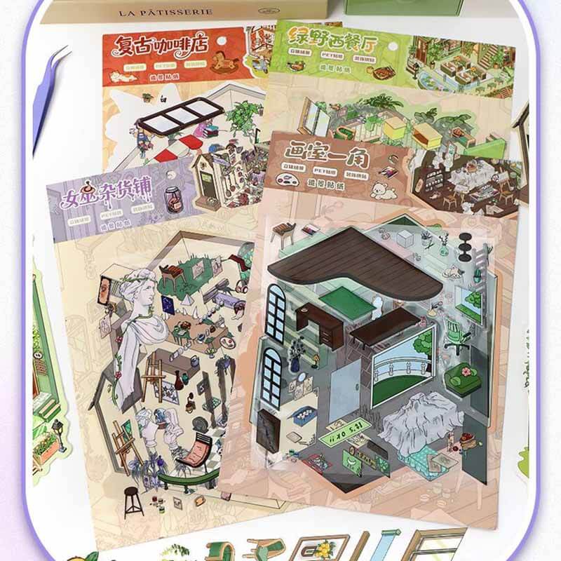Whispering Alley DIY 3D Scene Stickers 4 Cute Miniature Scenes(L)