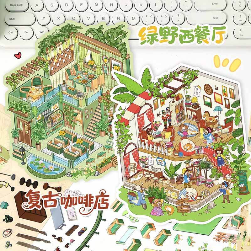 Whispering Alley DIY 3D Scene Stickers 4 Cute Miniature Scenes(L)