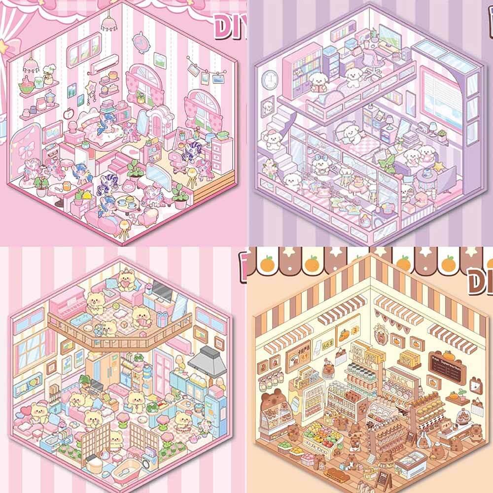 Wholesome Haven DIY 3D Sticker Collection 4 Cute Miniature Scenes(S)
