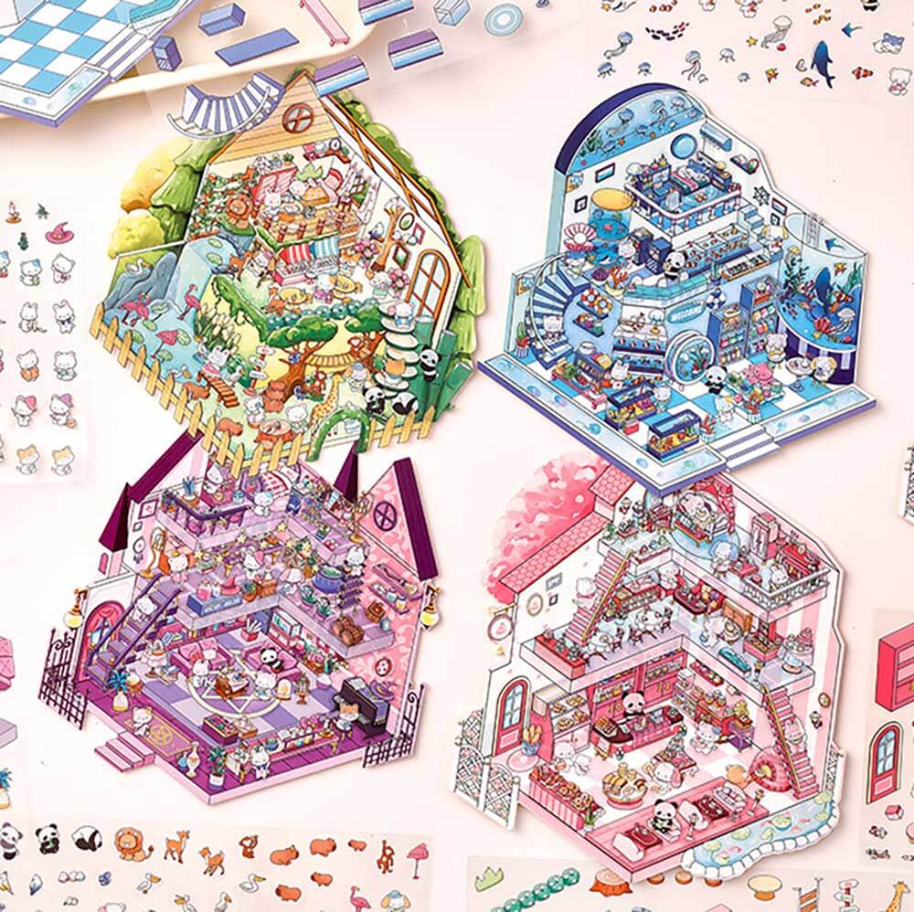 Wonder Spots DIY 3D Scene Stickers 4 Cute Miniature Scenes(L)
