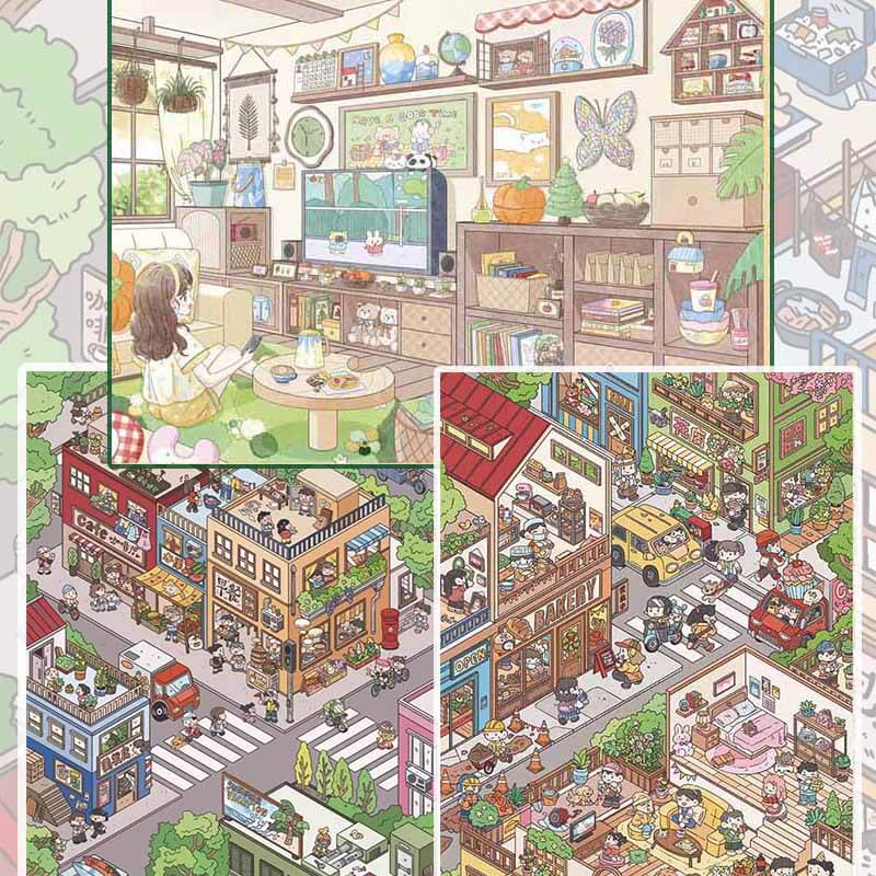 Wooden Sunshine DIY 3D Scene Stickers 3 Cute Miniature Scenes(XL)