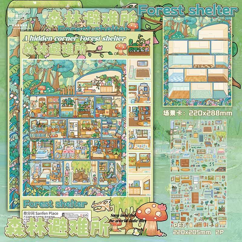 Woodland Living DIY 3D Scene Stickers 4 Cute Miniature Scenes(L)