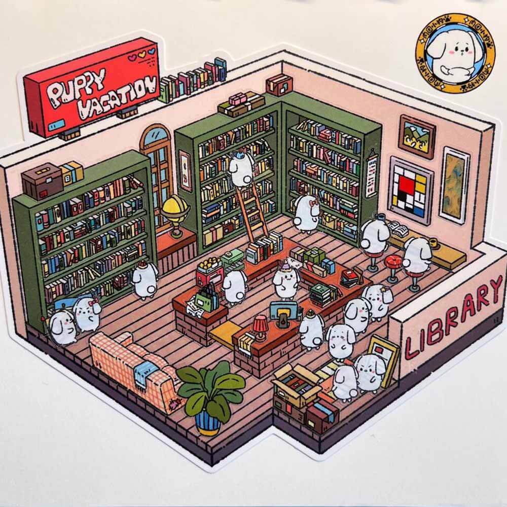 Cute Fat Puppy 1.0 Series Scene Stickers 4 Cute Miniature Scenes(S)