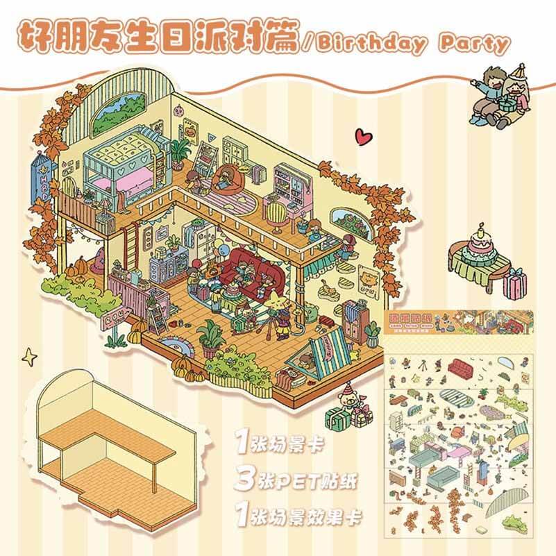 Townhouse Party Scene Stickers 4 Cute Miniature Scenes(S)