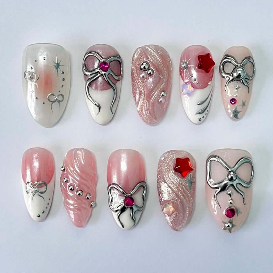 Art Garden Press On Nails Bow Bow Bow - Beauty Art Garden
