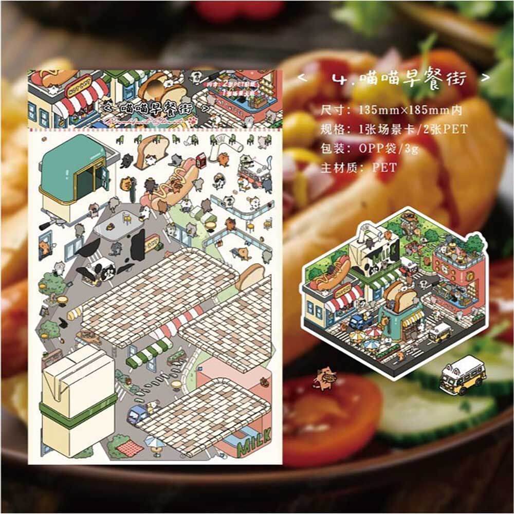 Cat City DIY 3D Scene Stickers - 4 Cute Miniature Scenes(S)