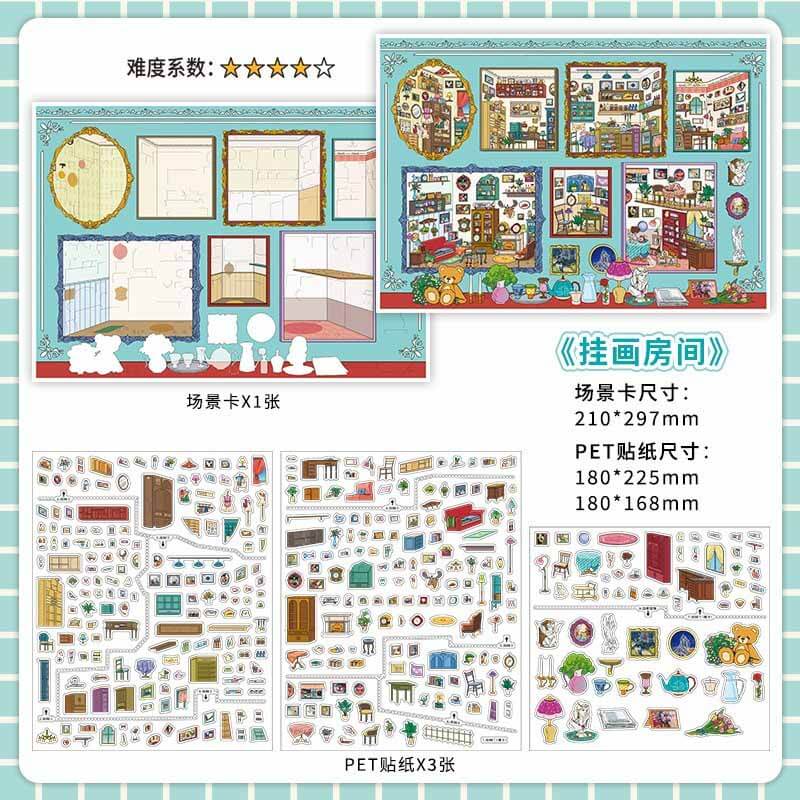 Storage Aesthetic DIY 3D Scene Stickers 2 Cute Scenes(L)