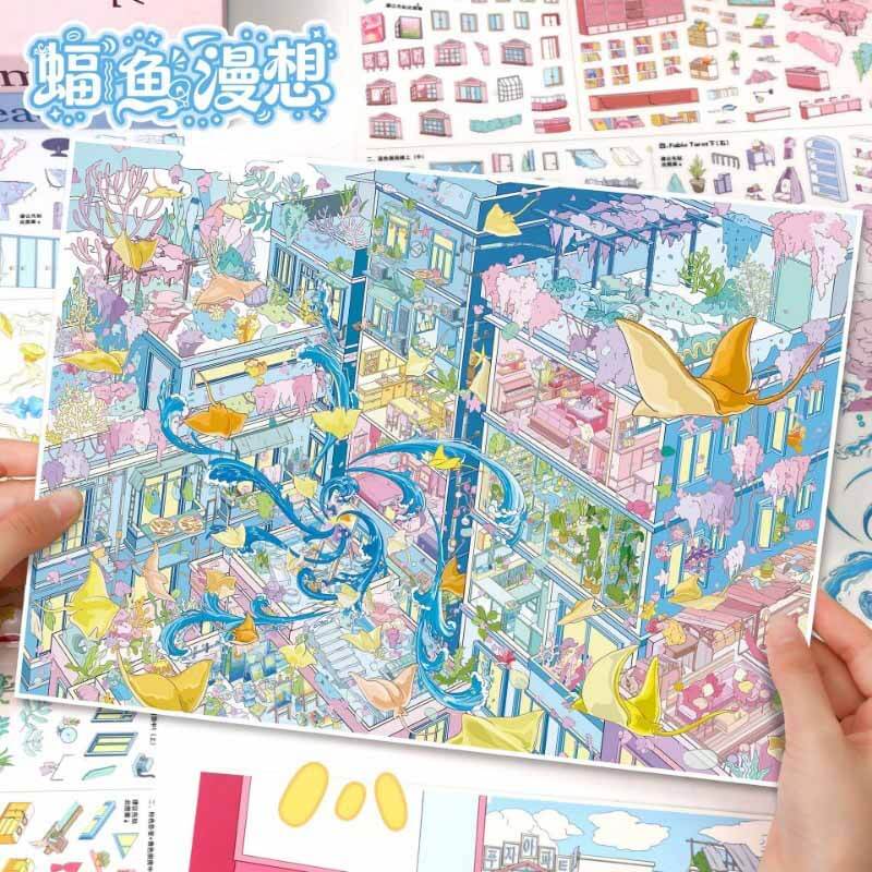 Ocean Fantasy DIY 3D Scene Stickers 2 Cute Miniature Scenes(XXL)