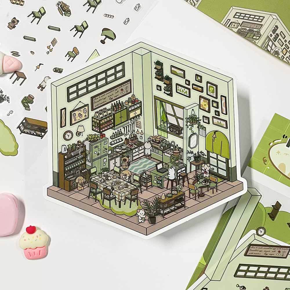 Life Party Series Scene Stickers - 4 Cute Miniature Scenes