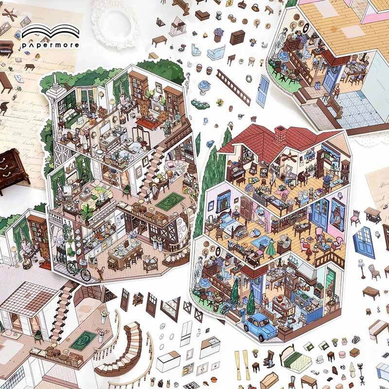 French Living DIY 3D Scene Stickers 2 Cute Scenes(L)