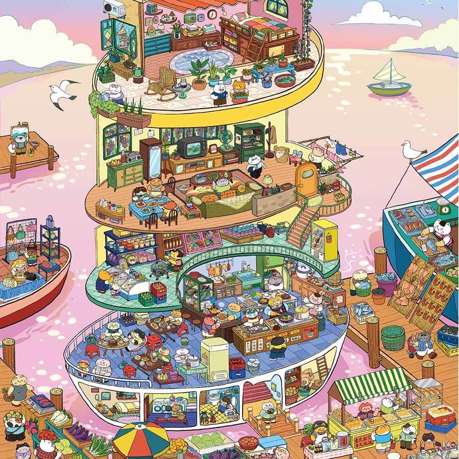 Old Street Story DIY 3D Scene Stickers 4 Cute Scenes(XL)