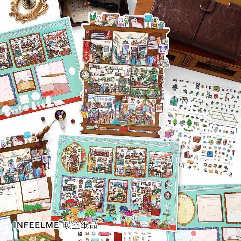 Storage Aesthetic DIY 3D Scene Stickers 2 Cute Scenes(L)