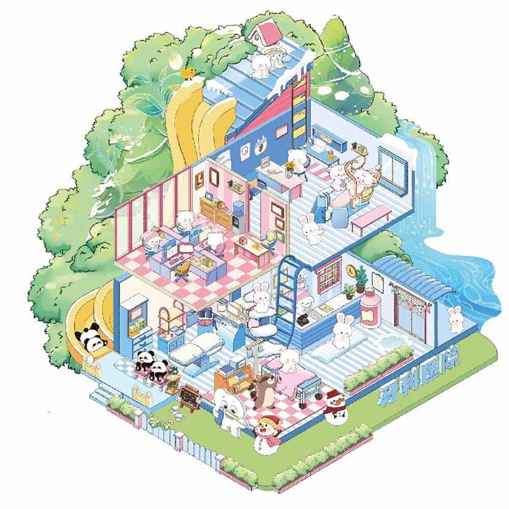 Grand Villa DIY 3D Scene Stickers 4 Lovely Miniature Scenes(M&L)