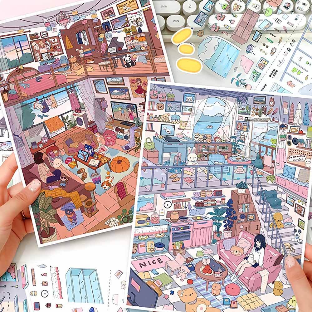 Cloud Fantasy DIY 3D Scene Stickers 2 Cute Scenes(L)