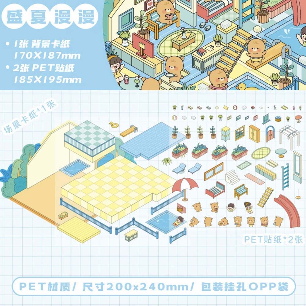 Four Seasons Cottage DIY 3D Scene Stickers 4 Cute Miniature Scenes(M)