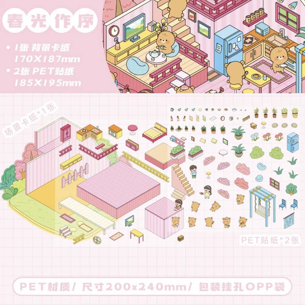 Four Seasons Cottage DIY 3D Scene Stickers 4 Cute Miniature Scenes(M)