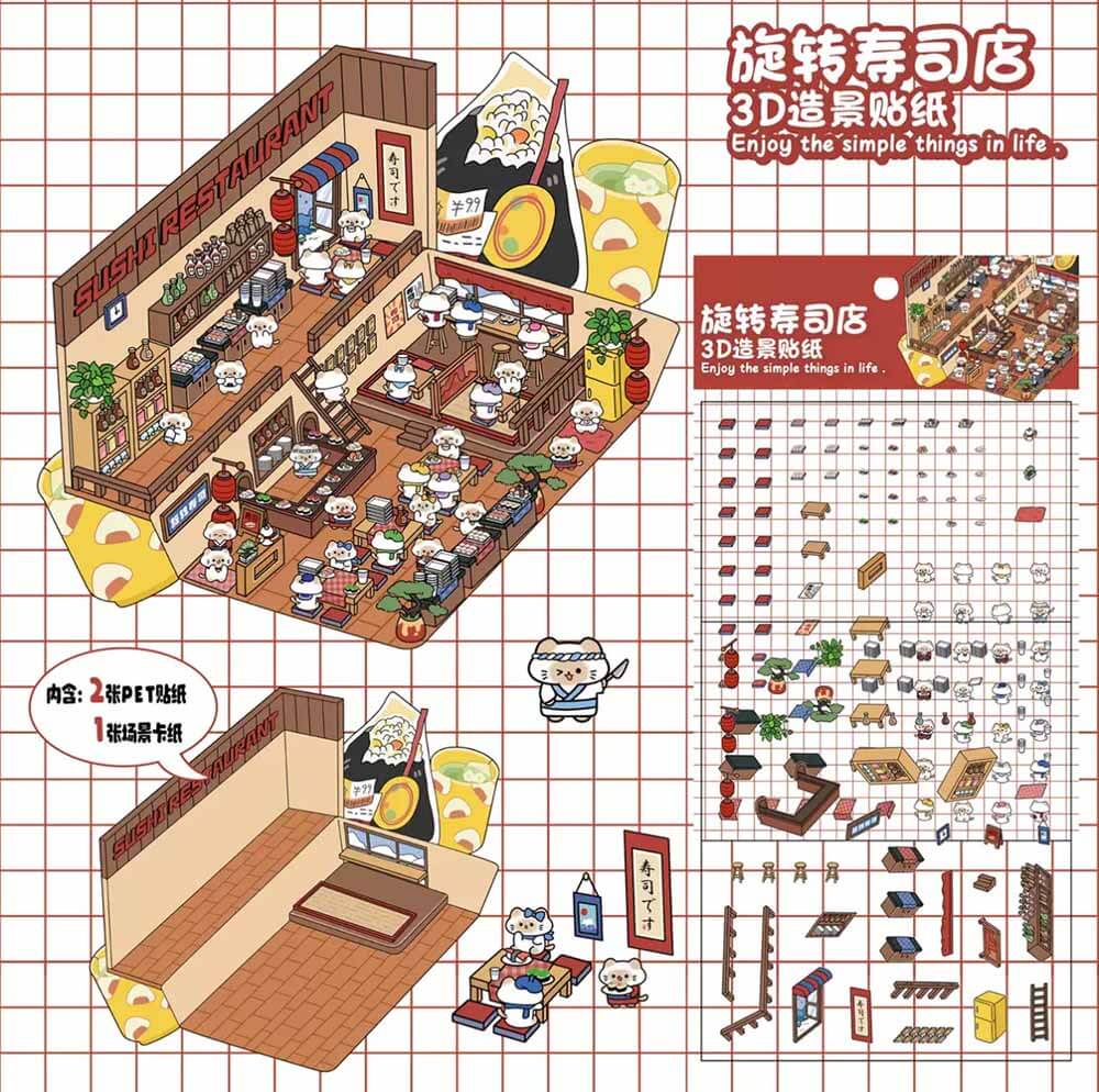 Fun Box Collection DIY 3D Scene Stickers - 4 Cute Miniature Scenes