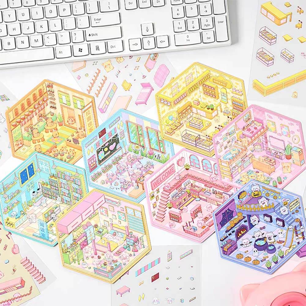 Wonderful House DIY 3D Sticker 8 Cute Miniature Scenes(S)