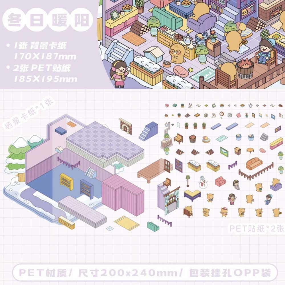 Four Seasons Cottage DIY 3D Scene Stickers 4 Cute Miniature Scenes(M)