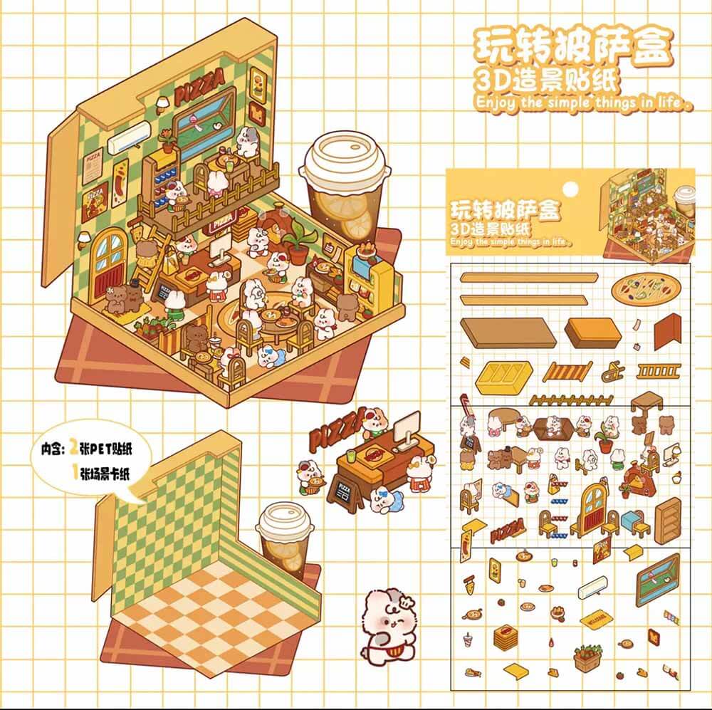 Fun Box Collection DIY 3D Scene Stickers - 4 Cute Miniature Scenes