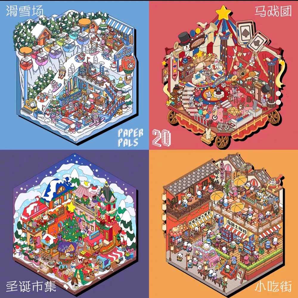 Autocollants de scènes de collection Carnaval - 4 scènes miniatures mignonnes