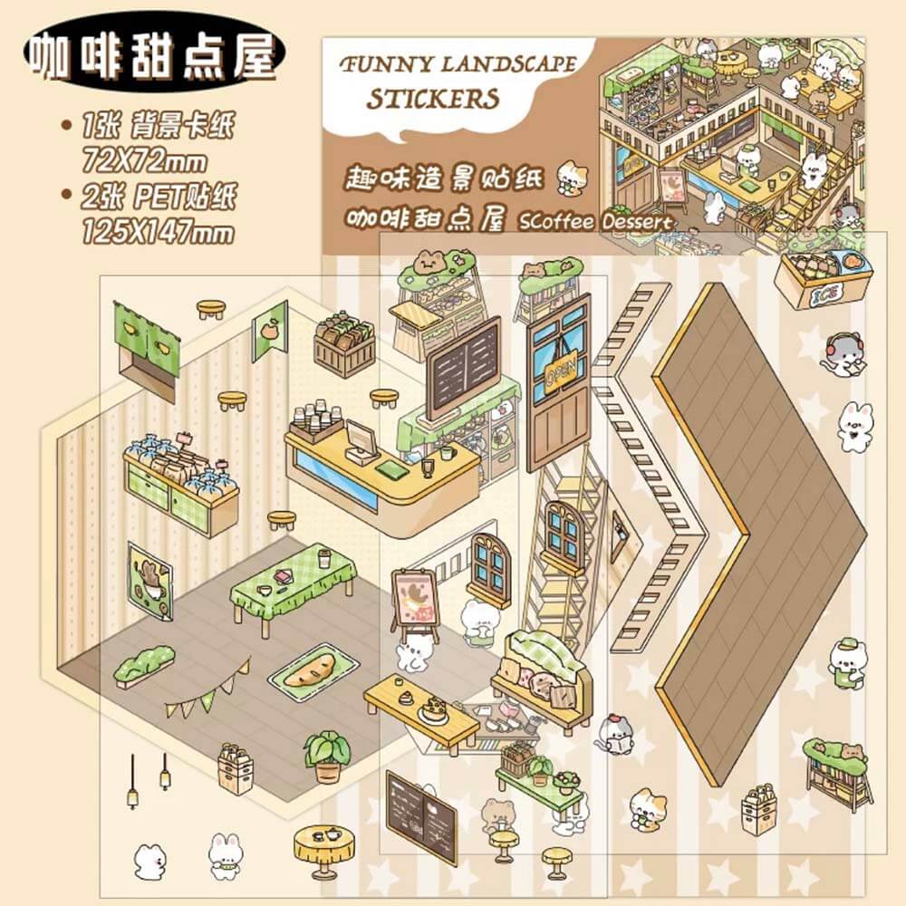 Mini World DIY 3D Scene Stickers 4 Cute Miniature Scenes(S)