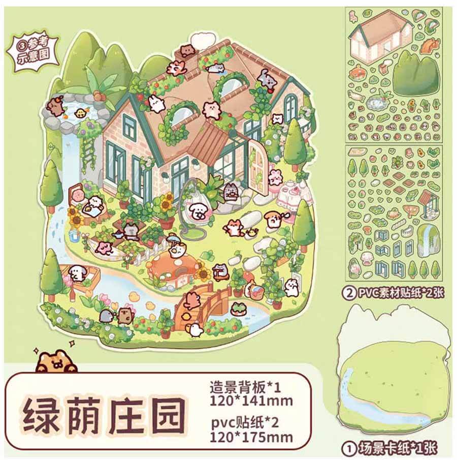 Wonderful Fairy House Scene Stickers 4 Cute Miniature Scenes(S)