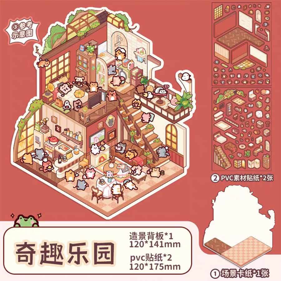 Wonderful Fairy House Scene Stickers 4 Cute Miniature Scenes(S)