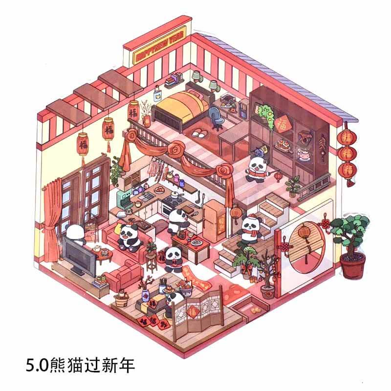 New Year's Party DIY 3D Scene Stickers 4 Cute Miniature Scenes