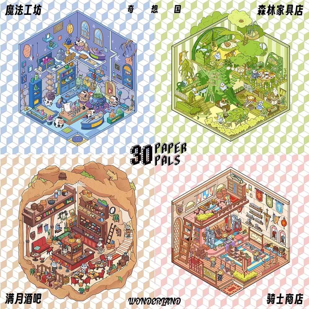 Fantasy Land DIY 3D Scene Stickers 4 Cute Miniature Scenes(S)