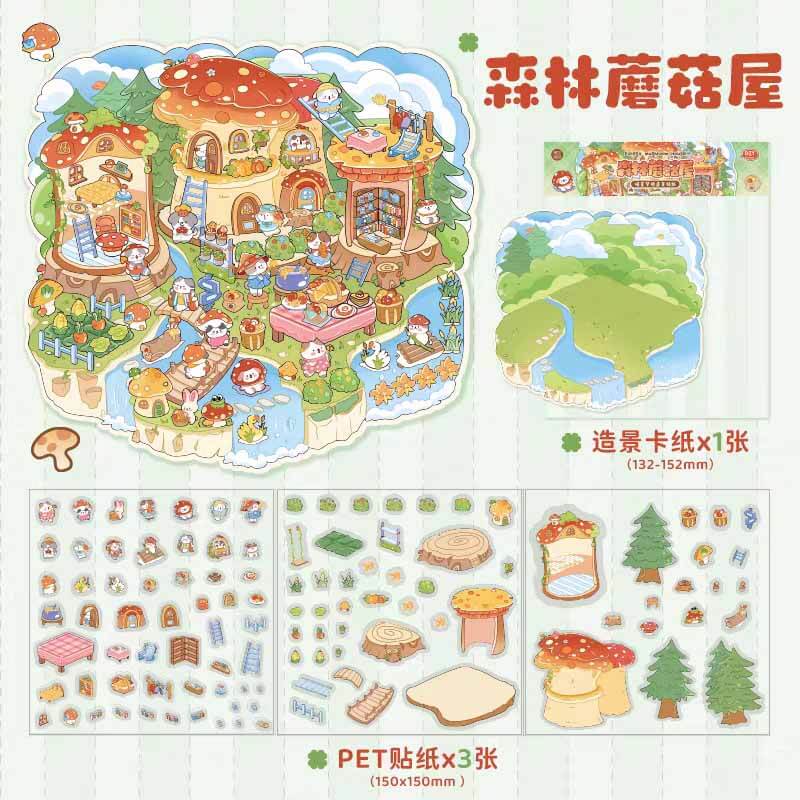 Meow Dreams DIY 3D Scene Stickers - 4 Cute Miniature Scenes