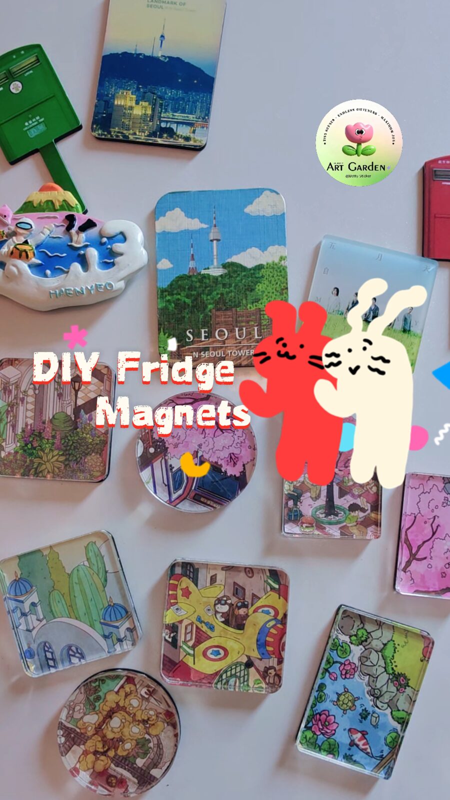 DIY fridge magnets made from scene sticker guideline cards