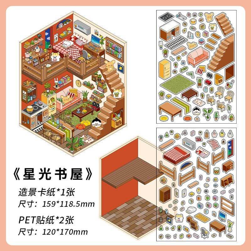 House Landscape DIY 3D Scene Stickers - 4 Cute Miniature Scenes