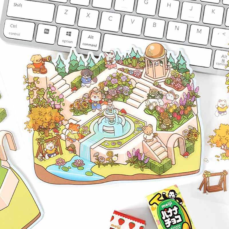 Street Corner Park DIY 3D Scene Stickers - 4 Cute Miniature Scenes