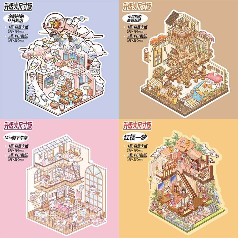 Interesting Landscape DIY 3D Scene Stickers 4 Cute Miniature Scenes