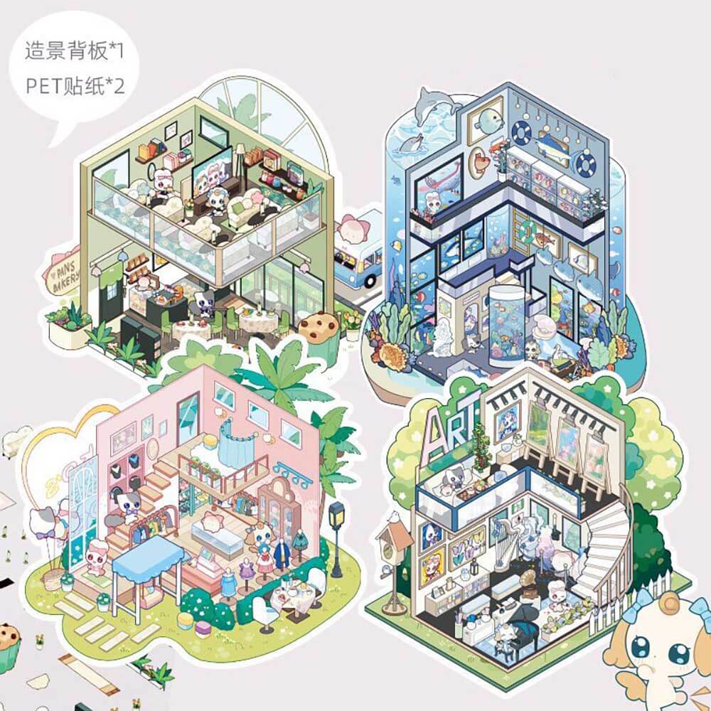 Knock & Create Tales DIY 3D Scene Stickers 4 Cute Miniature Scenes