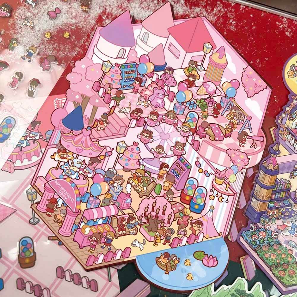 Romantic Amusement Park DIY 3D Scene Stickers - 4 Cute Miniature Scenes