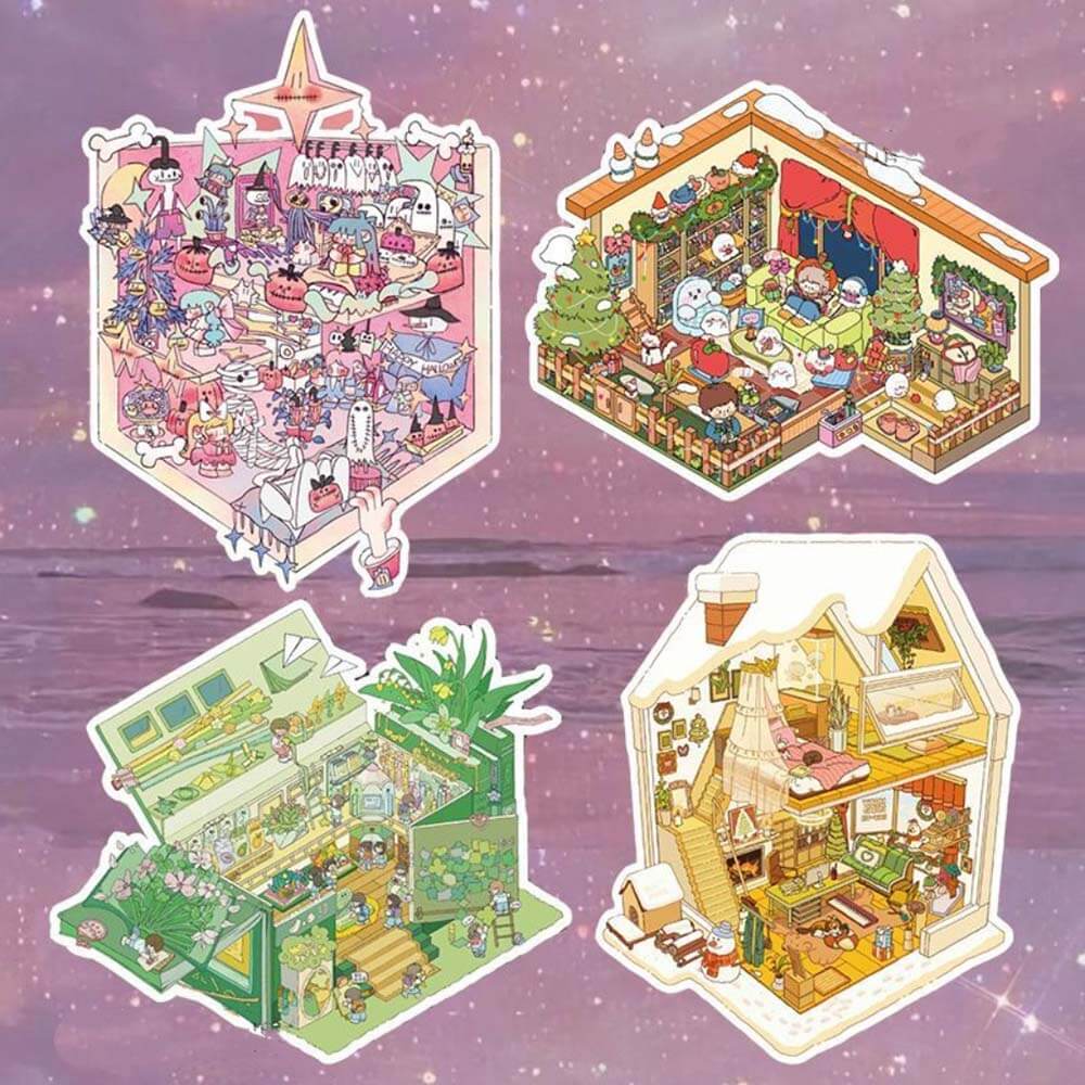 Eternal Reverie DIY 3D Scene Stickers 4 Cute Miniature Scenes