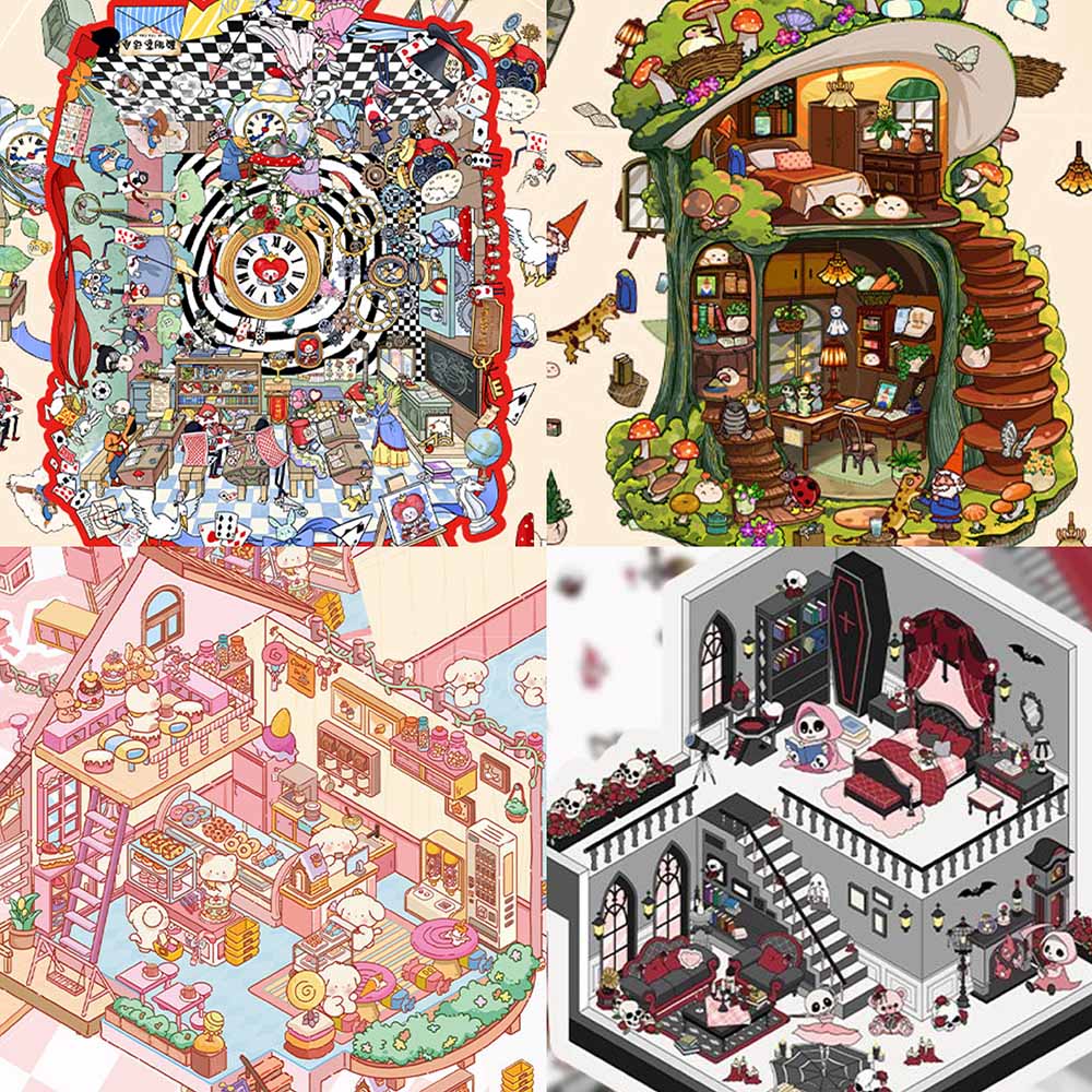 Enchanted Fantasy Realms DIY 3D Scene Stickers 4 Cute Miniature Scenes
